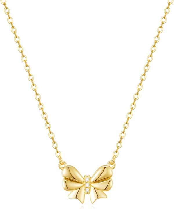 Stocking Stuffers for Women Dainty Bow Necklace 14K Gold Plated Cute Choker Small Pendant Charm Necklaces Teen Gift Trendy Stuff Personalized Jewelry Christmas Gifts