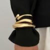 Chunky Gold Bangle Bracelets for Women, Dainty 14k Gold Plated Big Stackable Bangles Set, Trendy Statement Cuff Bracelet Stack Fashion Jewelry Gifts