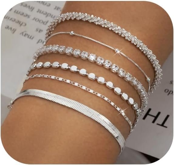 Gold Bracelets for Women 14K Gold Plated Stack Trend Bracelets Charm Paperclip Chain Cuban Link Layered Waterproof Bracelet Dainty Bracelet for Women Jewelry Gifts