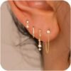 Gold Plated Earrings for Women, 14k Gold Plated Earring Stack Hypoallergenic Pearl Drop Earring Dainty Earrings for Women Trendy Cute Small Huggie Hoop Earring Fashion Womens Jewelry