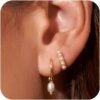 Gold Plated Earrings for Women, 14k Gold Plated Earring Stack Hypoallergenic Pearl Drop Earring Dainty Earrings for Women Trendy Cute Small Huggie Hoop Earring Fashion Womens Jewelry