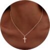 51nVXx0yQSL._AC_SL1500.jpg Christmas Stocking Stuffers Cross Necklace for Women Girls, Dainty Cute 14K Gold Silver Plated Cross Pendant Jewelry Non Tarnish Waterproof Simple Small Necklace Christian Baptism Religious Faith Gifts