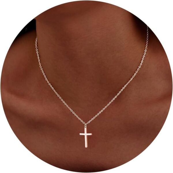 51nVXx0yQSL._AC_SL1500.jpg Christmas Stocking Stuffers Cross Necklace for Women Girls, Dainty Cute 14K Gold Silver Plated Cross Pendant Jewelry Non Tarnish Waterproof Simple Small Necklace Christian Baptism Religious Faith Gifts