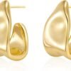 Gold/Sliver Chunky Hoop Earrings Set for Women, 14K Gold Plated Twisted Huggie Hoop Earring Hypoallergenic Thick Open Lightweight Chunky Hoop Earrings Jewelry for Gifts