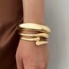 Chunky Gold Bangle Bracelets for Women, Dainty 14k Gold Plated Big Stackable Bangles Set, Trendy Statement Cuff Bracelet Stack Fashion Jewelry Gifts