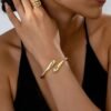 Chunky Gold Bangle Bracelets for Women, Dainty 14k Gold Plated Big Stackable Bangles Set, Trendy Statement Cuff Bracelet Stack Fashion Jewelry Gifts