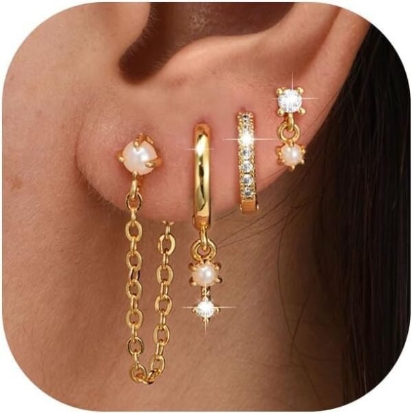 6 Pairs 14K Gold Plated Stud Earrings for Women, Hypoallergenic Cartilage Earrings for Multiple Piercing, Dainty Small Stackable Earrings Jewelry Set