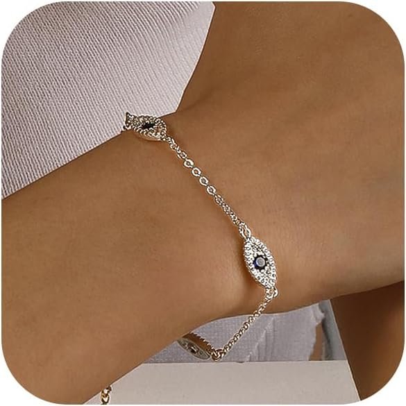 Bracelets for Women 14K Gold Silver Plated Ring Bracelet Hand Chain Dainty Evil Eye Heart Clover Daisy Cubic Zirconia Stackable Link Chain Hypoallergenic Body Jewelry Cute Trendy Gifts