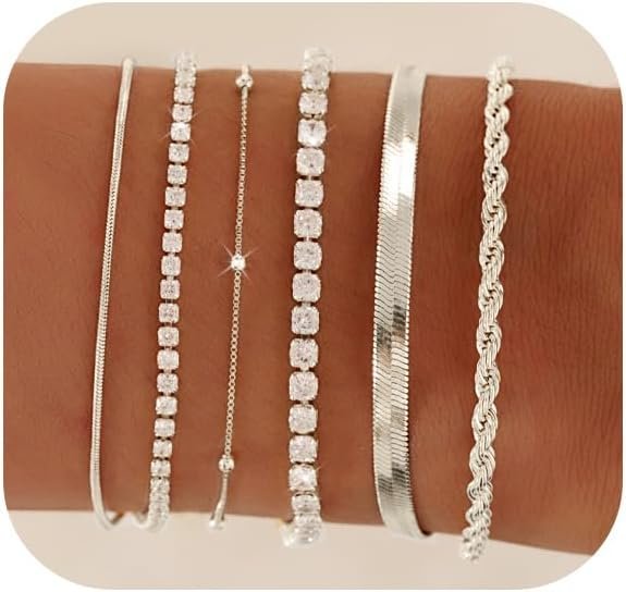 Gold Bracelets for Women 14K Gold Plated Stack Trend Bracelets Charm Paperclip Chain Cuban Link Layered Waterproof Bracelet Dainty Bracelet for Women Jewelry Gifts