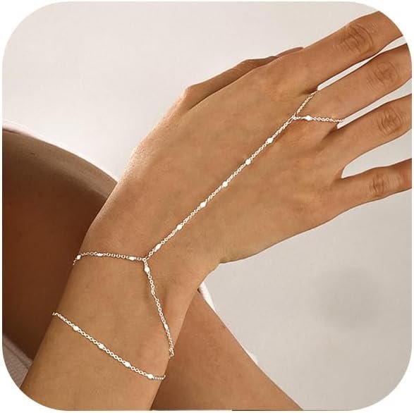 Bracelets for Women 14K Gold Silver Plated Ring Bracelet Hand Chain Dainty Evil Eye Heart Clover Daisy Cubic Zirconia Stackable Link Chain Hypoallergenic Body Jewelry Cute Trendy Gifts