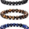 Tiger Eye Bracelet For Men 8MM Natural Stone Stretch Adjustable Black Crystal Beaded Bracelet for Men Women Gifts