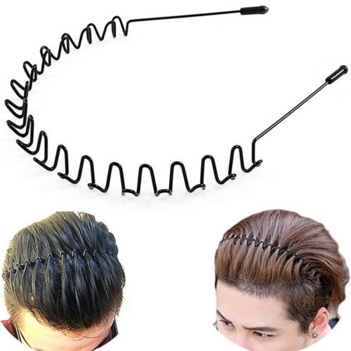 6130OSwhF9L._SL1020.jpg Metal Hair Band for Men Headband Women Bands Unisex Black Wavy Spring Outdoor Sports Headbands Men's Hoop Clips Accessories Simple Elastic Non Slip Head Headwear