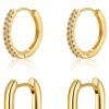 Gold/Sliver Chunky Hoop Earrings Set for Women, 14K Gold Plated Twisted Huggie Hoop Earring Hypoallergenic Thick Open Lightweight Chunky Hoop Earrings Jewelry for Gifts