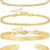 Gold Bracelets for Women 14K Gold Plated Stack Trend Bracelets Charm Paperclip Chain Cuban Link Layered Waterproof Bracelet Dainty Bracelet for Women Jewelry Gifts