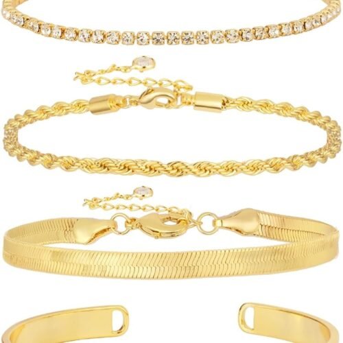 61HG4pPFyQL._AC_SL1500.jpg Gold Bracelets for Women 14K Gold Plated Stack Trend Bracelets Charm Paperclip Chain Cuban Link Layered Waterproof Bracelet Dainty Bracelet for Women Jewelry Gifts