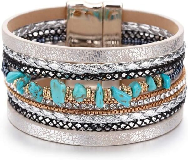 61Jngu69R1L._AC_SL1000.jpg Leather Wrap Bracelets for Women, Boho Leopard Multi-Layer Crystal Beads Cuff Bracelet Jewelry