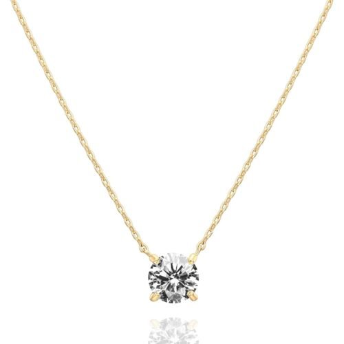 61KPcuen7IL._AC_SL1500.jpg 14K Gold Plated Crystal Solitaire 1.5 Carat (7.3mm) Cubic Zirconia Dainty Choker Necklace | Gold Necklaces for Women