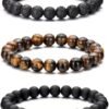 Tiger Eye Bracelet For Men 8MM Natural Stone Stretch Adjustable Black Crystal Beaded Bracelet for Men Women Gifts