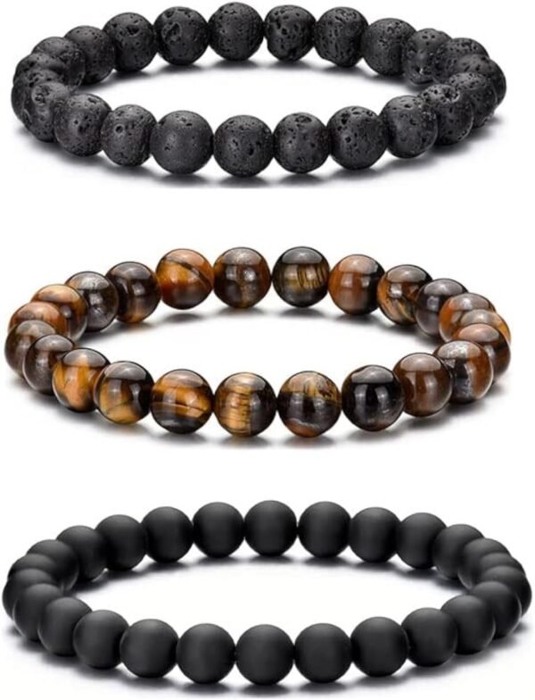 Tiger Eye Bracelet For Men 8MM Natural Stone Stretch Adjustable Black Crystal Beaded Bracelet for Men Women Gifts