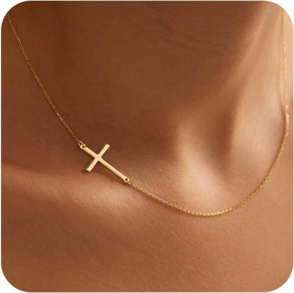 61NUbOVSkwL._AC_SL1500.jpg Christmas Stocking Stuffers Cross Necklace for Women Girls, Dainty Cute 14K Gold Silver Plated Cross Pendant Jewelry Non Tarnish Waterproof Simple Small Necklace Christian Baptism Religious Faith Gifts