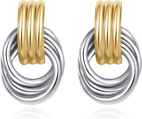 61SkeEQ3uIL._AC_SL1500.jpg Trendy Gold Plated Knot Earrings for Women Chunky Statement Drop Dangle Earrings Lightweight Hypoallergenic Fashion Accessories Gold Jewelry Gifts for Womens