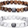Tiger Eye Bracelet For Men 8MM Natural Stone Stretch Adjustable Black Crystal Beaded Bracelet for Men Women Gifts
