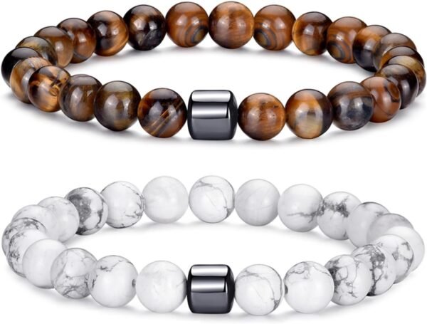 Tiger Eye Bracelet For Men 8MM Natural Stone Stretch Adjustable Black Crystal Beaded Bracelet for Men Women Gifts