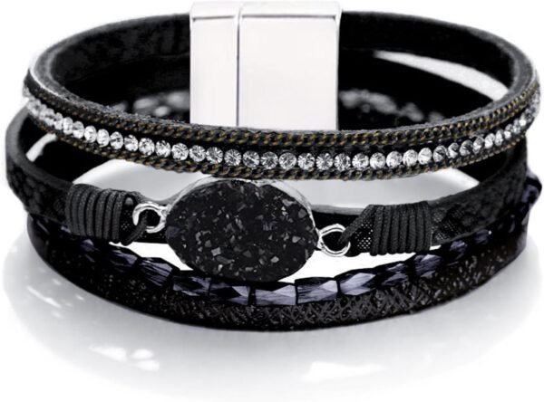 61_BvkR4PhL._AC_SL1500.jpg Leopard Bracelet for Women, Boho Leather Wrap Multi-Layer Pearl Crystal Bracelet Bangle Jewelry