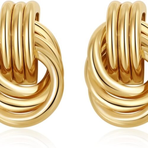 61dgxbgEyXL._AC_SL1500.jpg Trendy Gold Plated Knot Earrings for Women Chunky Statement Drop Dangle Earrings Lightweight Hypoallergenic Fashion Accessories Gold Jewelry Gifts for Womens