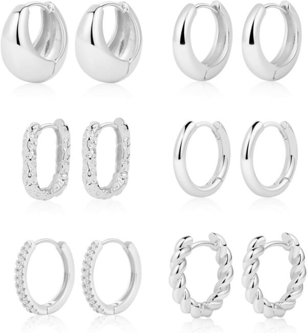 Gold/Sliver Chunky Hoop Earrings Set for Women, 14K Gold Plated Twisted Huggie Hoop Earring Hypoallergenic Thick Open Lightweight Chunky Hoop Earrings Jewelry for Gifts