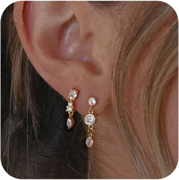 Gold Plated Earrings for Women, 14k Gold Plated Earring Stack Hypoallergenic Pearl Drop Earring Dainty Earrings for Women Trendy Cute Small Huggie Hoop Earring Fashion Womens Jewelry