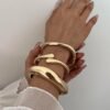 Chunky Gold Bangle Bracelets for Women, Dainty 14k Gold Plated Big Stackable Bangles Set, Trendy Statement Cuff Bracelet Stack Fashion Jewelry Gifts