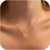 Stocking Stuffers for Women Dainty Bow Necklace 14K Gold Plated Cute Choker Small Pendant Charm Necklaces Teen Gift Trendy Stuff Personalized Jewelry Christmas Gifts