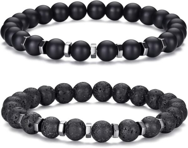 Tiger Eye Bracelet For Men 8MM Natural Stone Stretch Adjustable Black Crystal Beaded Bracelet for Men Women Gifts