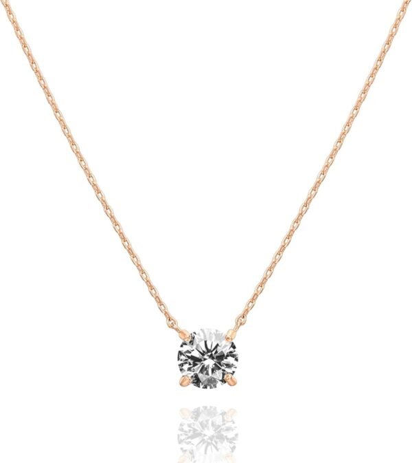 14K Gold Plated Crystal Solitaire 1.5 Carat (7.3mm) Cubic Zirconia Dainty Choker Necklace | Gold Necklaces for Women