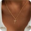 61nMdMr-LfL._AC_SL1500.jpg Christmas Stocking Stuffers Cross Necklace for Women Girls, Dainty Cute 14K Gold Silver Plated Cross Pendant Jewelry Non Tarnish Waterproof Simple Small Necklace Christian Baptism Religious Faith Gifts