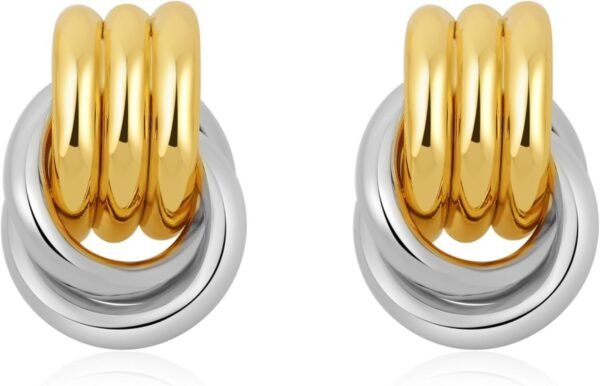 61nZxX2rTML._AC_SL1500.jpg Trendy Gold Plated Knot Earrings for Women Chunky Statement Drop Dangle Earrings Lightweight Hypoallergenic Fashion Accessories Gold Jewelry Gifts for Womens