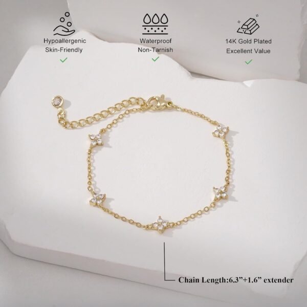 Bracelets for Women 14K Gold Silver Plated Ring Bracelet Hand Chain Dainty Evil Eye Heart Clover Daisy Cubic Zirconia Stackable Link Chain Hypoallergenic Body Jewelry Cute Trendy Gifts