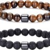 Tiger Eye Bracelet For Men 8MM Natural Stone Stretch Adjustable Black Crystal Beaded Bracelet for Men Women Gifts