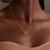 Stocking Stuffers for Women Dainty Bow Necklace 14K Gold Plated Cute Choker Small Pendant Charm Necklaces Teen Gift Trendy Stuff Personalized Jewelry Christmas Gifts