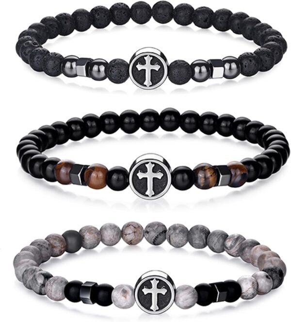 Tiger Eye Bracelet For Men 8MM Natural Stone Stretch Adjustable Black Crystal Beaded Bracelet for Men Women Gifts