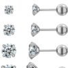 6 Pairs Stud Earrings Set, Hypoallergenic Cubic Zirconia 316L Earrings Stainless Steel CZ Earrings 3-8mm (Steel color)
