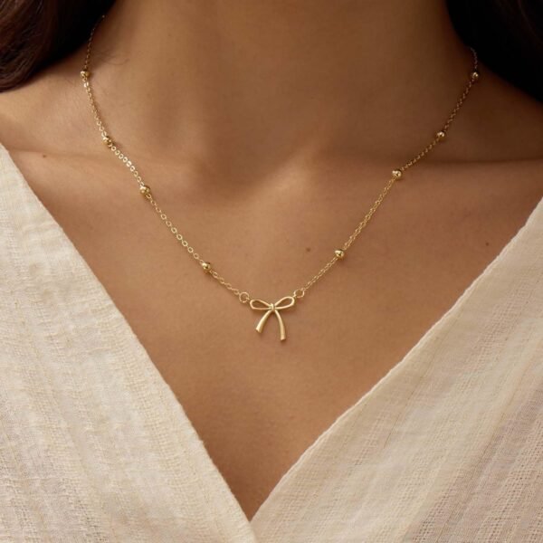 Stocking Stuffers for Women Dainty Bow Necklace 14K Gold Plated Cute Choker Small Pendant Charm Necklaces Teen Gift Trendy Stuff Personalized Jewelry Christmas Gifts