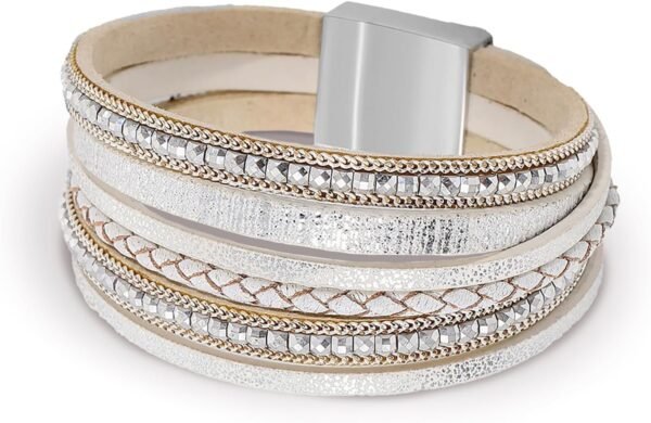 714ftYc38RL._AC_SL1500.jpg Leather Wrap Bracelets for Women, Boho Leopard Multi-Layer Crystal Beads Cuff Bracelet Jewelry