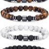 Tiger Eye Bracelet For Men 8MM Natural Stone Stretch Adjustable Black Crystal Beaded Bracelet for Men Women Gifts