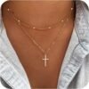 719YyRB7kbL._AC_SL1500.jpg Christmas Stocking Stuffers Cross Necklace for Women Girls, Dainty Cute 14K Gold Silver Plated Cross Pendant Jewelry Non Tarnish Waterproof Simple Small Necklace Christian Baptism Religious Faith Gifts