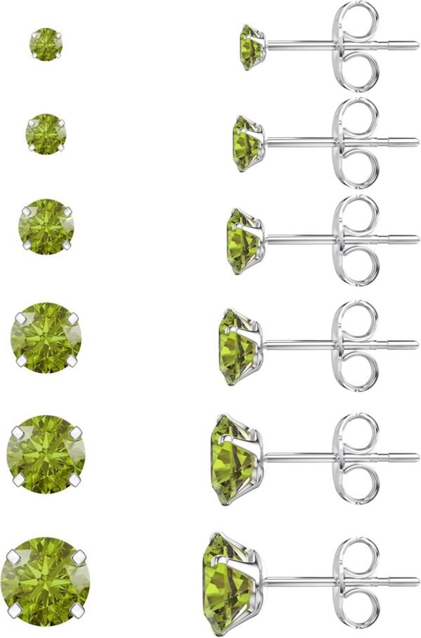 6 Pairs Stud Earrings Set, Hypoallergenic Cubic Zirconia 316L Earrings Stainless Steel CZ Earrings 3-8mm (Steel color)