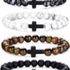 Tiger Eye Bracelet For Men 8MM Natural Stone Stretch Adjustable Black Crystal Beaded Bracelet for Men Women Gifts