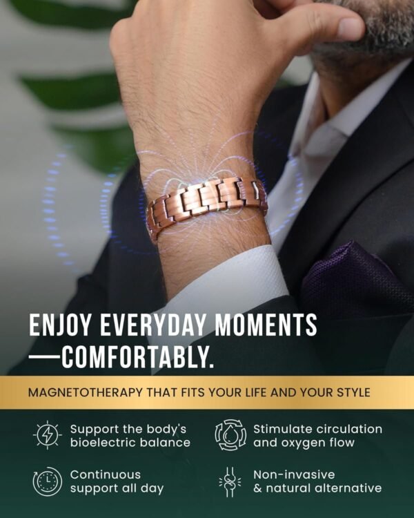 Magnetic Copper Bracelet for Men — EllipseMAX 5X Strength 5,000 Gauss Magnets — Designed in USA & Patent Pending — Premium Mens Copper Bracelet with Adjustable Length