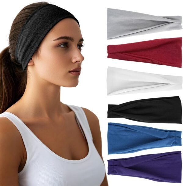 Headbands for Women - 6 Pack Wide Elastic Hair Bands | Stretchy Sweatbands Hair Bands | Soft Sports Thin Head Bands | Non-Slip Accessories Bands for Fashion, Washing Face, Workouts, Yoga, Daily Use
